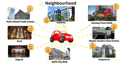 a collage of cities with a red car at Majestic Residence Kuala Lumpur near Bukit Bintang & Chow Kit in Kuala Lumpur