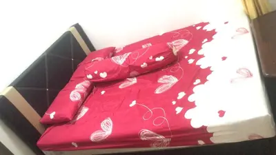 two pink pillows sitting on top of a box at Sentul Kuala Lumpur Private Medium Room Home Stay Shared Common Area With Host in Kuala Lumpur