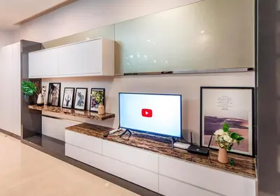 a computer monitor on a counter in a room at Dorsett Bukit Bintang near Pavilion KL, Kuala Lumpur in Kuala Lumpur