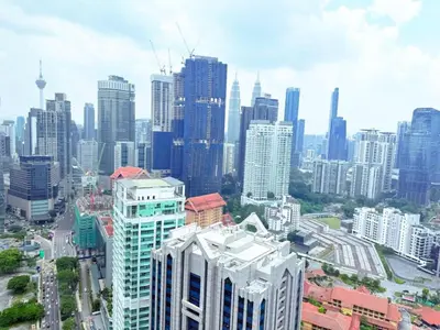an aerial view of a city with tall buildings at Agile Bukit Bintang By AR in Kuala Lumpur