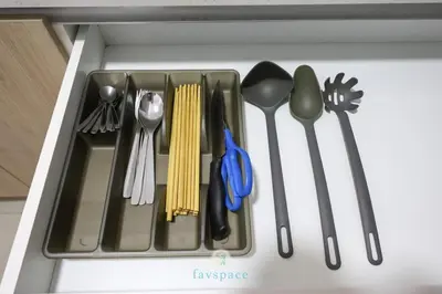 a drawer filled with utensils in a kitchen at 15min to Mid Valley - M Arisa Sentul KL for 5 in Kuala Lumpur