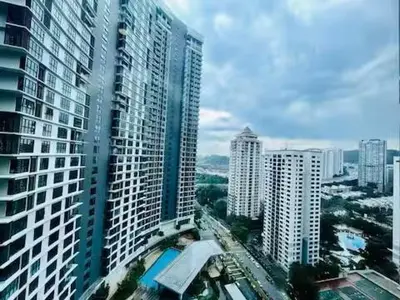 a view of a city with tall buildings at Max 5pax, Muji Style Apartment Arcoris Mont Kiara in Kuala Lumpur