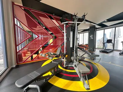 a gym with treadmills and a gym at Cozy suite for couples 291B at KLCC in Kuala Lumpur