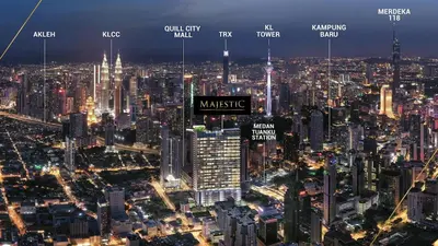 an aerial view of a large city at night at Cozy KLCC view suite 305B at KLCC in Kuala Lumpur