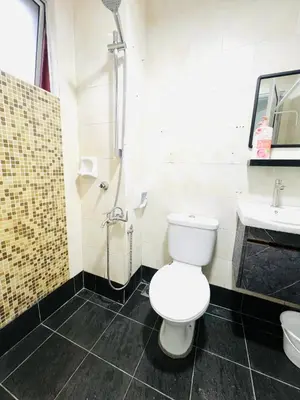 a bathroom with a toilet and a sink and a shower at Homestay Ustaz Lumayan in Kuala Lumpur