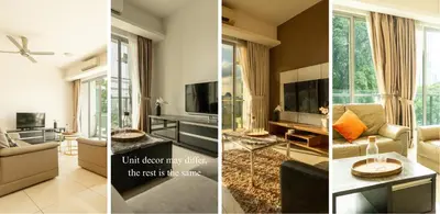 a collage of three pictures of a living room at Suasana by TPL - Bukit Bintang KLCC in Kuala Lumpur