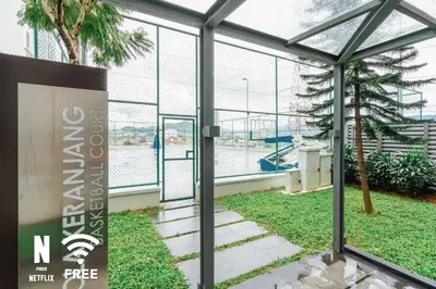 a sign in a building with a view of the water at Gleneagles Hospital - 3BR with Pool & Near KLCC in Kuala Lumpur