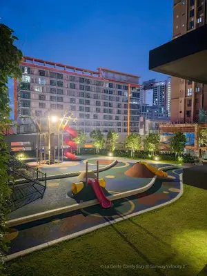 a skate park with skateboards on it in front of a building at 2R2B Velocity TWO KLCC TRX Sunway Medical LaGente in Kuala Lumpur