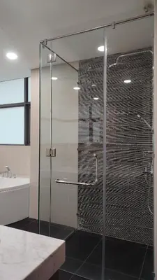 a bathroom with a glass shower with a sink and a tub at KL29 3BR4B Jalan Ampang Near KLCC in Kuala Lumpur