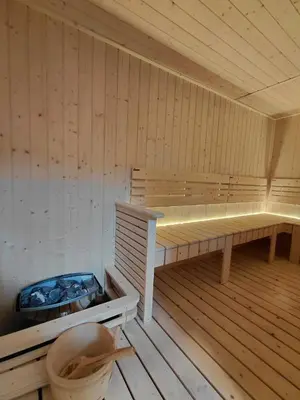 a inside of a sauna with a bench in it at KLCC Modern Stay, Majestic Residence, 2-5Pax in Kuala Lumpur