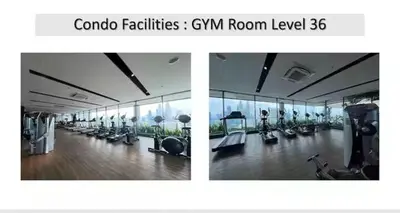 two pictures of a gym with treadms and machines at The Colony By Infinitum F in Kuala Lumpur