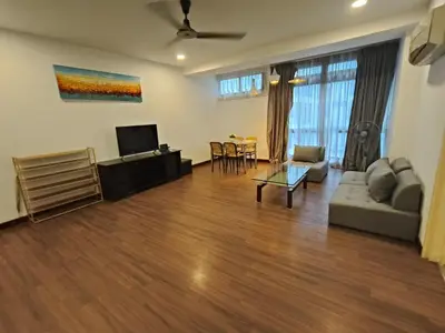 a living room with a couch and a tv at Fahrenheit 88 Pavilion TRX 2 BedRoom 2 Bathroom Bukit Bintang in Kuala Lumpur