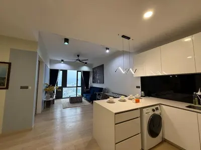a kitchen and living room with a washing machine at Star Residance by Nexus in Kuala Lumpur