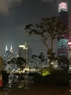 a tree in front of a city at night at Continew Residence by TM House in Kuala Lumpur