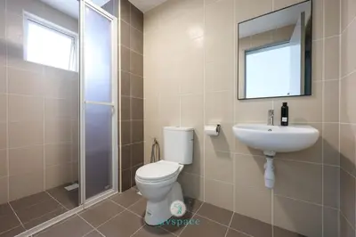 a bathroom with a toilet and a sink at Chan Sow Lin - Cozy 3B3B - 6 pax - F&B & Mart in Kuala Lumpur
