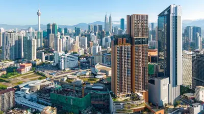 an aerial view of a city with tall buildings at Lucentia Residence Bukit Bintang LalaportBBCC By VELLORA in Kuala Lumpur