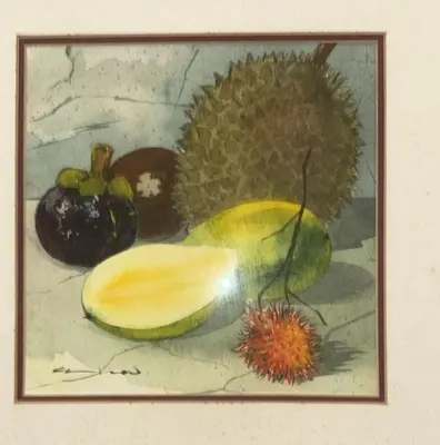 a painting of fruit with a durian and a pineapple at Alami Garden Hotel Kuala Lumpur in Kuala Lumpur