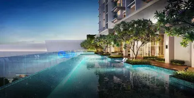 a rendering of a swimming pool in front of a building at Quill KLCC By Signature in Kuala Lumpur