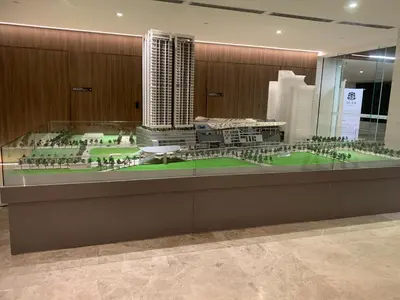 a model of a city on display in a building at Premier suites at Quill Residence KL in Kuala Lumpur