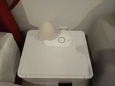 a white toilet with a egg on top of it at Kampung Marsa Retreat, Majestic Residence, KL in Kuala Lumpur
