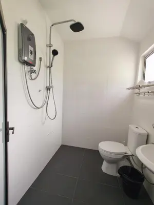 a bathroom with a shower and a toilet and a sink at Seputeh 2Sty House - 10 min to MidValley KL Gateway Bangsar in Kuala Lumpur