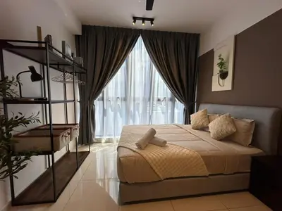 a bedroom with a bed and a large window at Majestic Suites Klcc BY Mimi in Kuala Lumpur