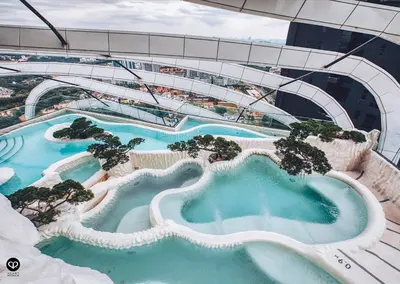 an overhead view of a swimming pool on a building at 9pax, Slide, RockClimbing, Arcade, near City & MITEC in Kuala Lumpur