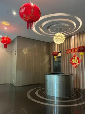 a lobby with red lanterns and a circular ceiling at Sky suites klcc Family suites home in Kuala Lumpur