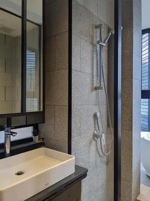 a bathroom with a sink and a shower at Alion Sutis KLCC At Scarlets in Kuala Lumpur