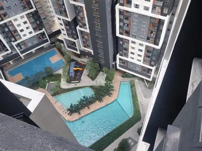 an overhead view of a pool in the middle of buildings at Awani3 Homestay Setapak, KL in Kuala Lumpur