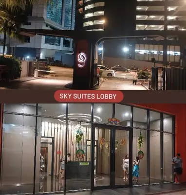 two pictures of a building with a sign that says sky suites lobby at sky suites klcc by Natasya in Kuala Lumpur