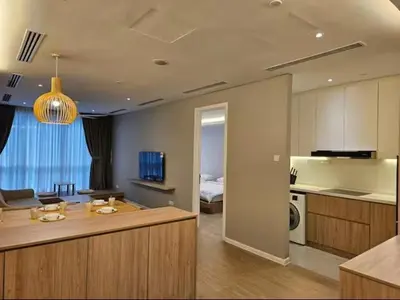 a room with a kitchen and a living room at New Soho Binjai 8 KLCC in Kuala Lumpur