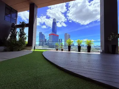a balcony with a view of a city skyline at Luxury Dream Home At Axon Residence Bukit Bintang Klcc pavilion in Kuala Lumpur