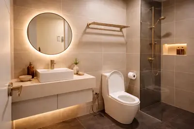 a bathroom with a toilet and a sink and a mirror at THRÉS Signature - Trion KL in Kuala Lumpur