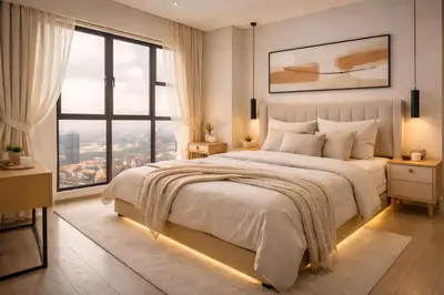 a bedroom with a large bed and a large window at THRÉS Signature - Trion KL in Kuala Lumpur