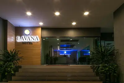 a lobby of a hotel at night with lights at Lavana Hotel, Chinatown in Kuala Lumpur