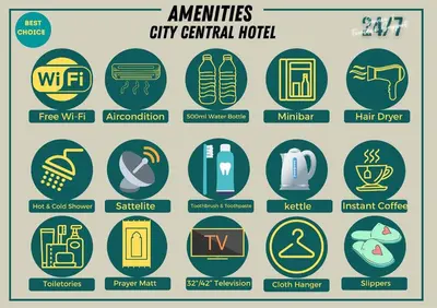 a set of signs and icons on a city central hotel at City Central Hotel in Kuala Lumpur