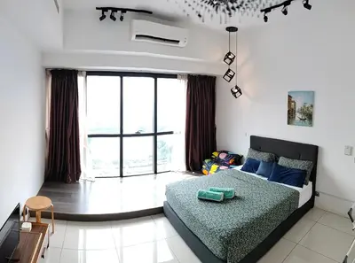 a bedroom with a bed and a large window at M City Center Jalan Ampang Lakeview KLCC KL Tower Merdeka 118 TRX in Kuala Lumpur
