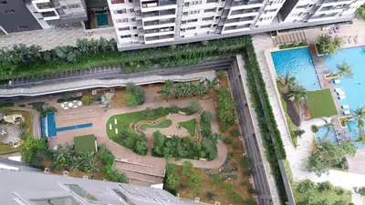 an aerial view of a resort with a swimming pool at Adna Homestay Wangsa Maju in Kuala Lumpur