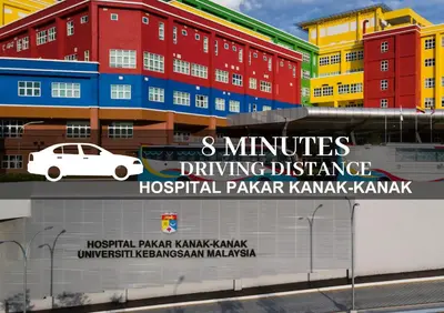 a sign that reads minutes driving difference in front of buildings at Smile Hotel Cheras Pudu KL in Kuala Lumpur
