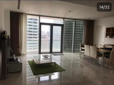 a living room with a view of a building at Avenue K in Kuala Lumpur