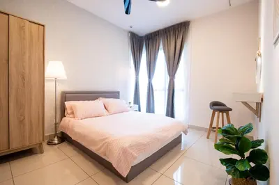 a bedroom with a bed and a window at 3 Rooms Elegant Minimalist Design Setapak 15min KLCC in Kuala Lumpur