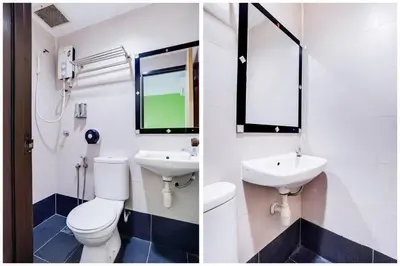 two pictures of a bathroom with a toilet and a sink at OYO 89652 Bjorn Boutique Hotel in Kuala Lumpur
