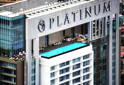 an overhead view of a building with a swimming pool at The Platinum KLCC 2 in Kuala Lumpur