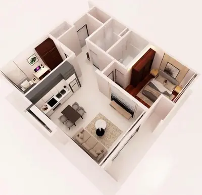 a rendering of a floor plan of a house at TriBeCa 2bedroom 3min walk to bukit bintang 2 rooftop pool in Kuala Lumpur