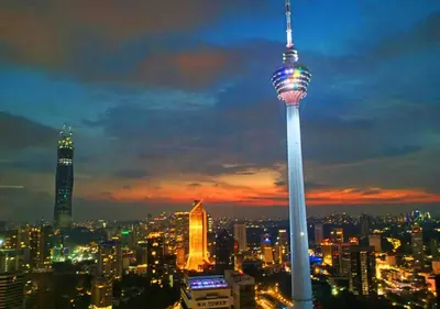a view of the oriental pearl tower at night at Vortex KLCC Area in Kuala Lumpur