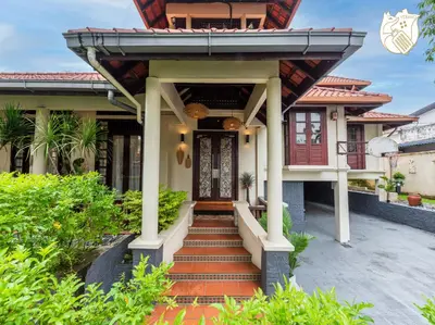 a house with a staircase leading to the front door at 6BR San He Yuan RIAD Private Pool Villa KLCC View by Verano in Kuala Lumpur