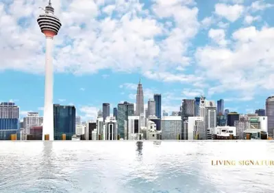 a view of a city skyline from a swimming pool at Ceylonz Suites KL Studio near Bukit Bintang - Living Signature in Kuala Lumpur