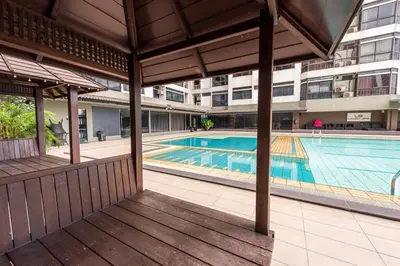 a swimming pool in the middle of a building at Fahrenheit88 - China Theme Kuala Lumpur Bukit Bintang in Kuala Lumpur