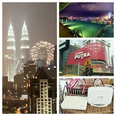 a collage of pictures of a city with fireworks at Cozy Regalia KL 吉隆玻 LRT & KTM @1 Parking & WIFI in Kuala Lumpur